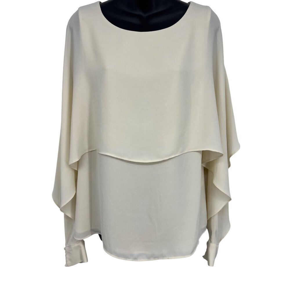 DKNY Women Blouse Top Size Medium M Cream Layer Long Batwing Sleeves Scoop New